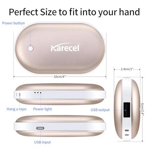 Karecel Rechargeable Hand Warmer, 5200mAh Double-Sided Instant Heating Electric Hand Warmer Power Bank, Up to 11Hrs, USB Portable Handwarmer Pocket Heater, Tech Gifts for Men Women, Winter Essentials