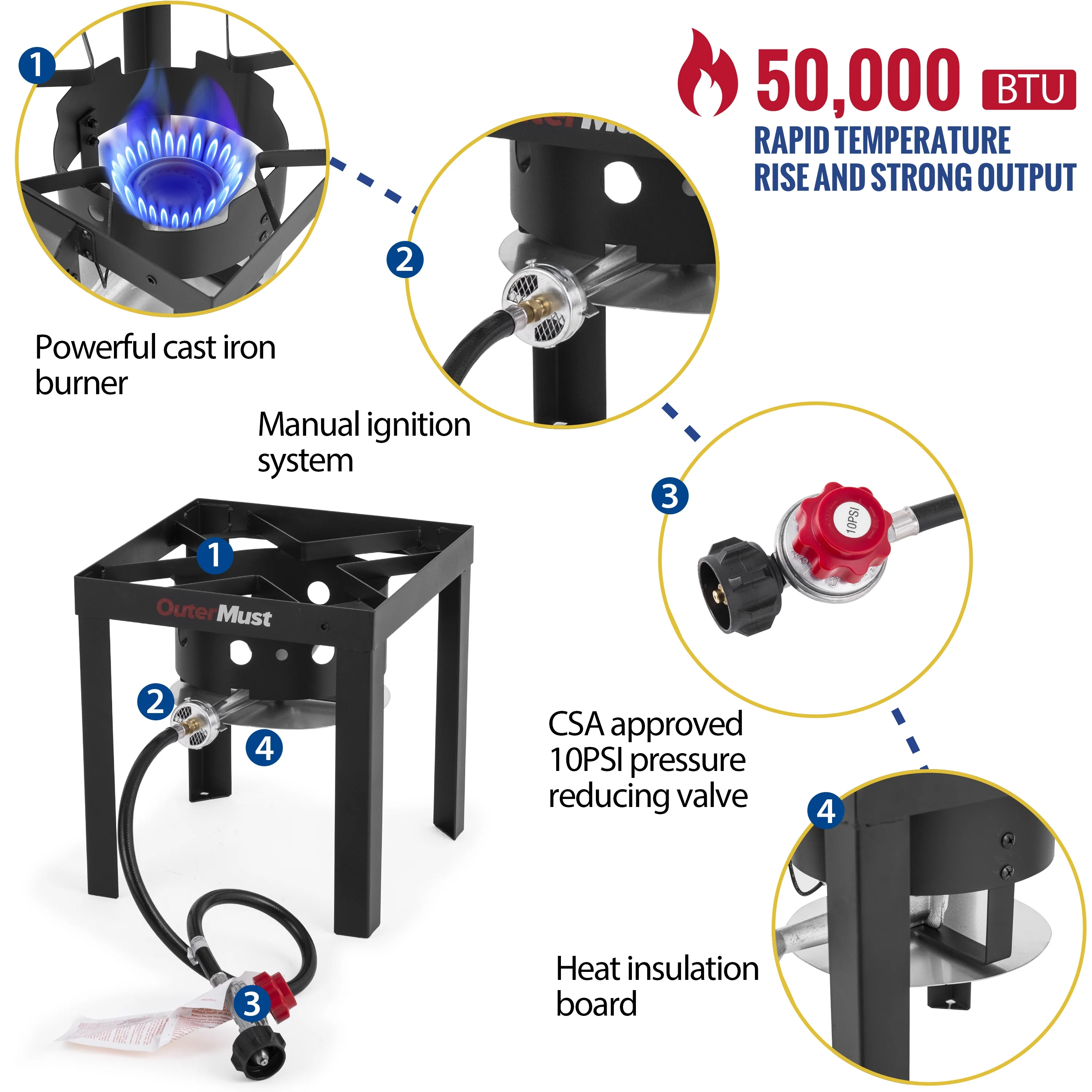 Turkey Deep Fryer with Propane Burner Set 30 Qt. Turkey Fryer for Outdoor Cooking 50,000 BTU with Oil Bags, Ideal for Cooking Turkey, Crawfish, Crab