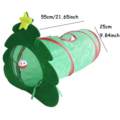 Christmas Tree Cat Tunnel – Holiday Collapsible Cat Play Tunnel with Festive Tree Shape, Peek Holes and Crinkle Toy Fun