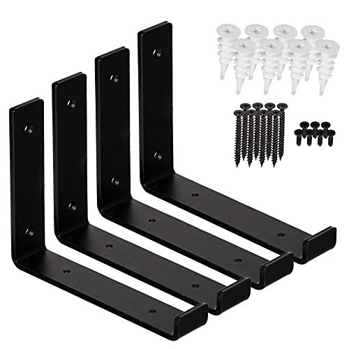 Shelf Brackets - Heavy-Duty & Extra Thick, Rustic Black Iron Finish, includes Hardware, 4-PK - Multiple Sizes Available (7.25