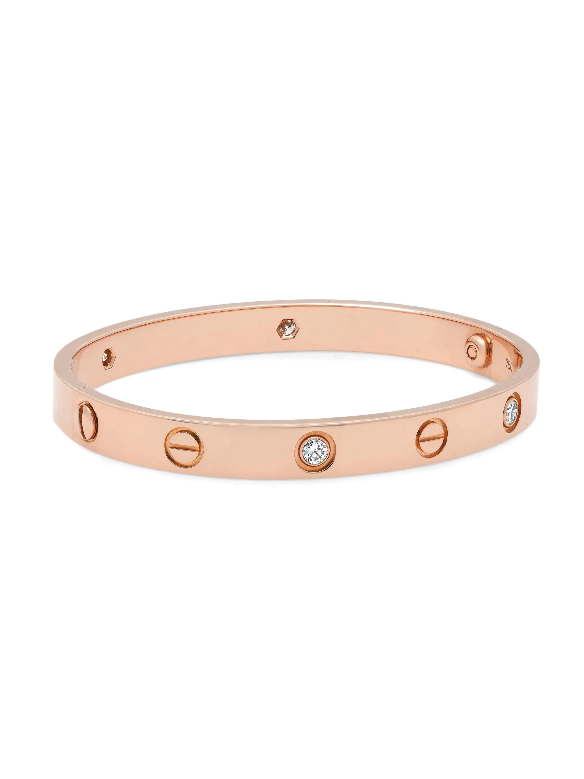 Cartier Love Bracelet 4 Diamonds 18K Rose Gold Size 18