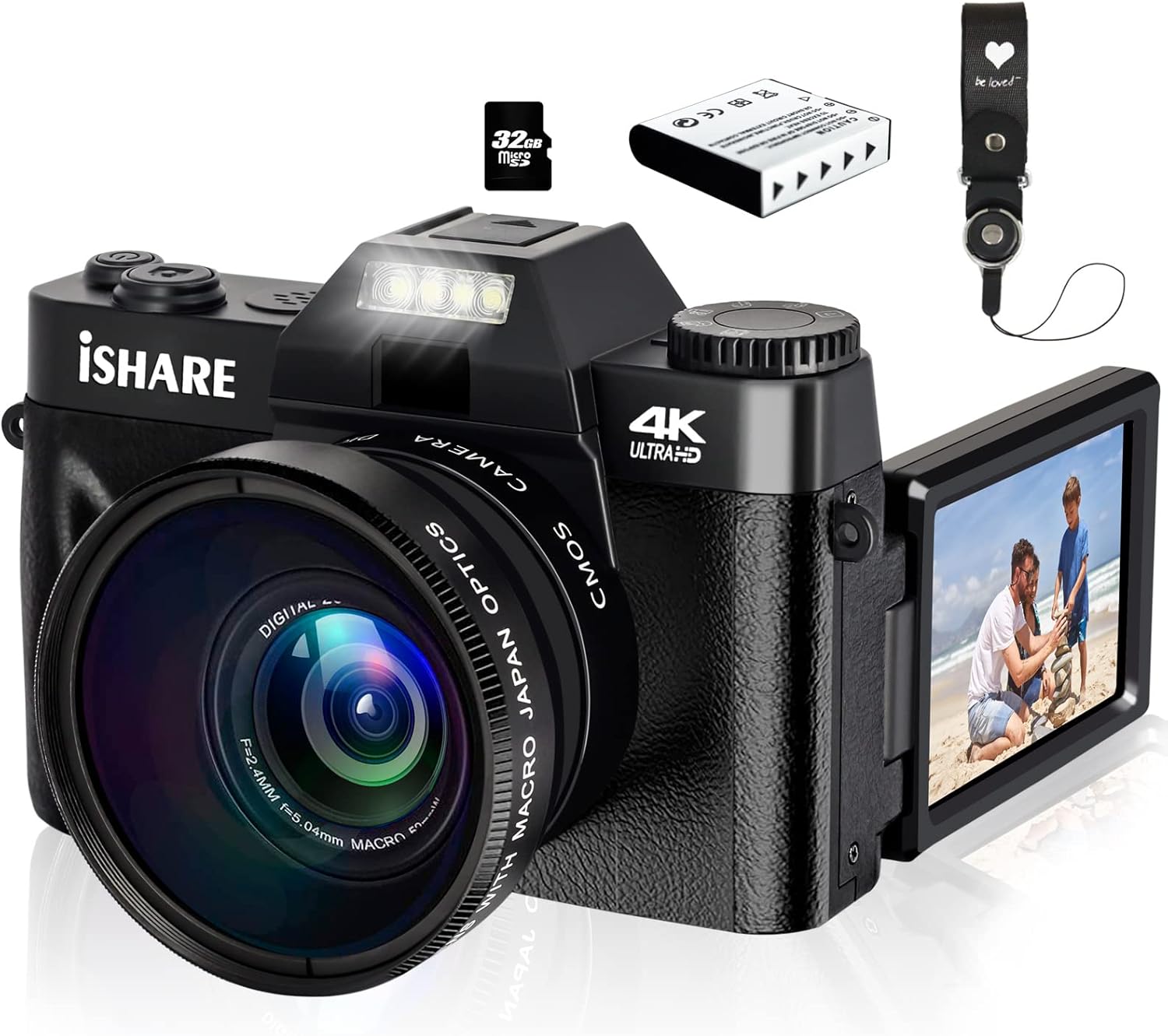 Vlogging Camera, 48MP Digital Camera 4K Video Camera for YouTube with WiFi, 3.0 Inch Flip Screen Camcorder, 16X Digital Zoom Blogging Camera with 32GB Micro Card