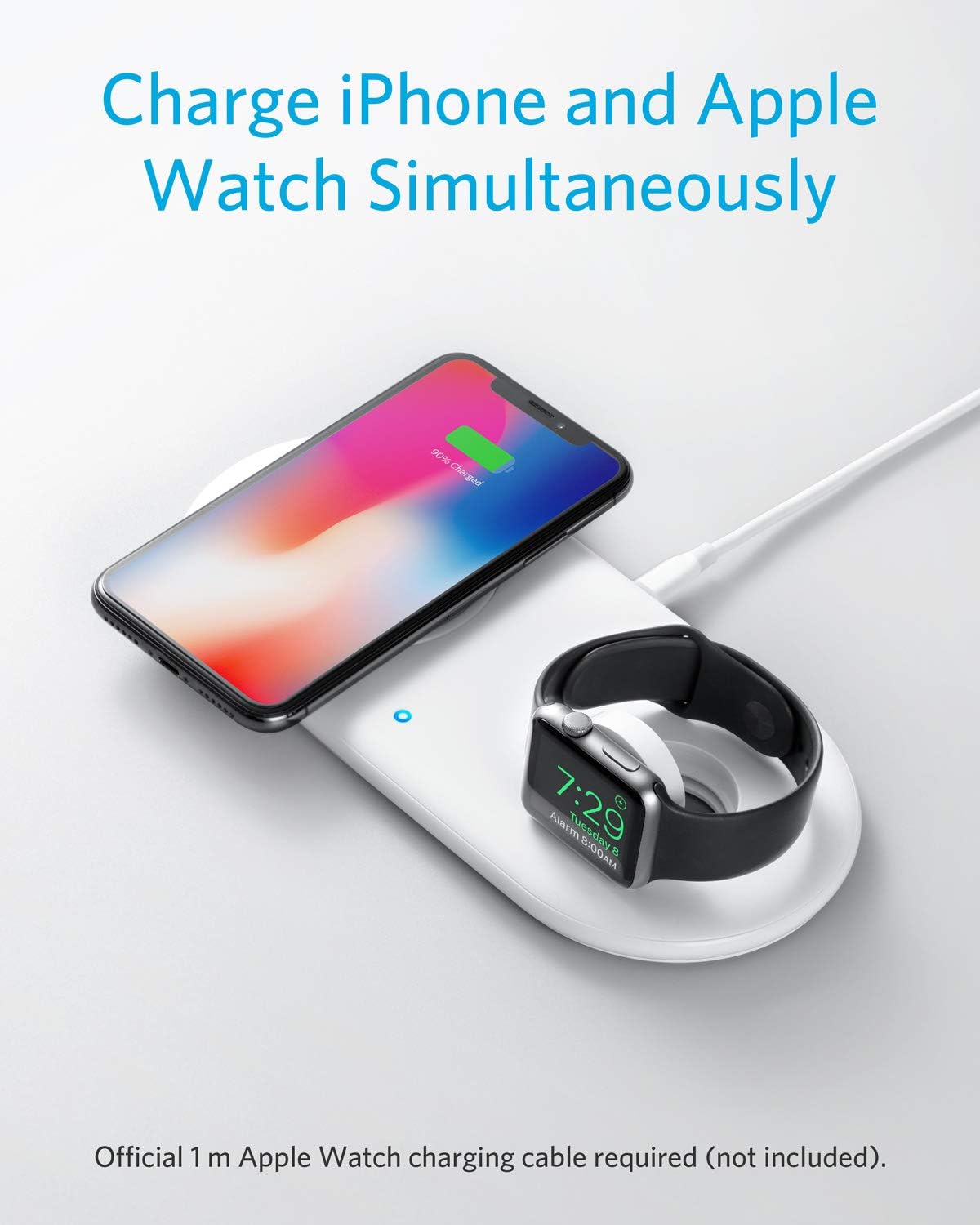 Anker Wireless Charging Station, 2 in 1 PowerWave+ Pad with Holder for Apple Watch 5/4/3/2, Wireless Charger for iPhone 13, 13 Pro, 13 Mini, 12, 12 Pro Max, 11, AirPods (No Apple Watch Charger)