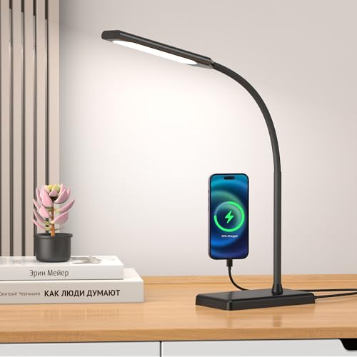KEXIN Clip on Table Lamp 3 Color Modes 10 Brightness Eye-Caring Clamp Light Dimmable Reading Lamp 360° Rotatable Metal Gooseneck Desk Lamp Clamp Lamp Portable Small Desk Lamp for Home Office Work Lamp