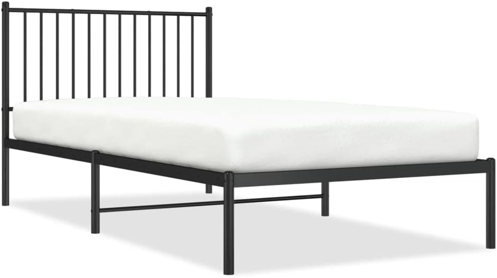 Asomie Indoor Fashion Furniture Beds Accessories Metal Bed Frame with Headboard Black 39.4