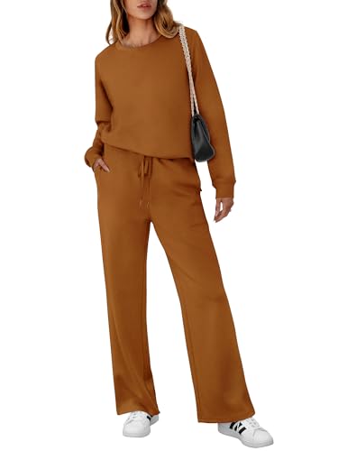 ANRABESS Women 2 Piece Outfits Sweatsuit Long Sleeve Crewneck Sweatshirts Wide Leg Sweatpants Lounge Set Tracksuit 2024 Fall
