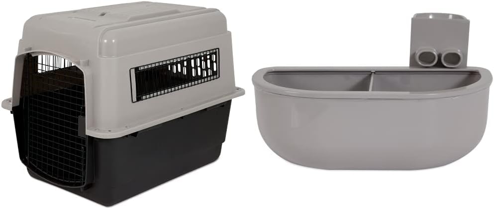 Petmate Ultra Vari Dog Kennel for Medium Dogs (Durable, Heavy Duty Dog Travel Crate, Made with Recycled Materials, 32 in. Long) 30 to 50 lbs & Double Diner Kennel Bowl