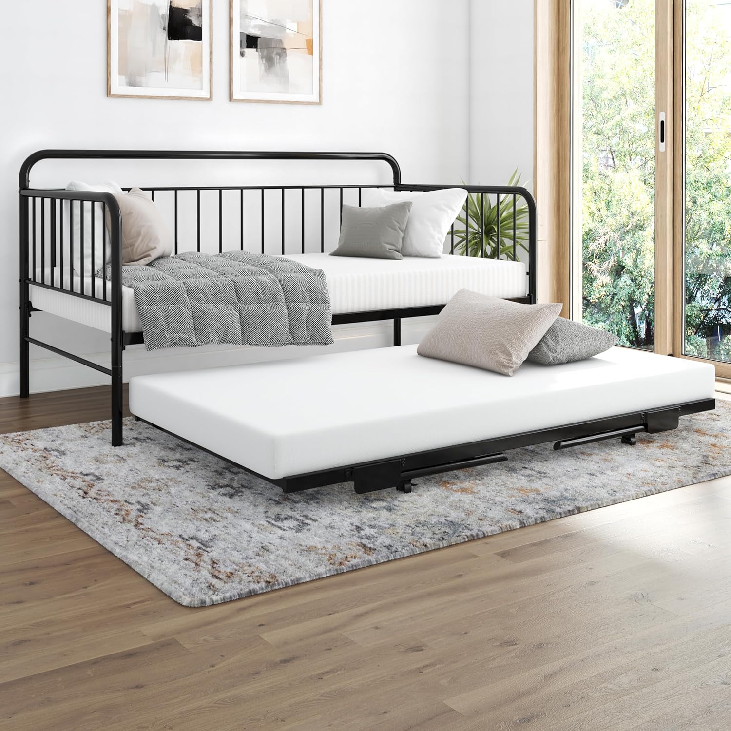 DHP Oddny Metal Daybed with Pop Up Trundle Bed, Twin, Black