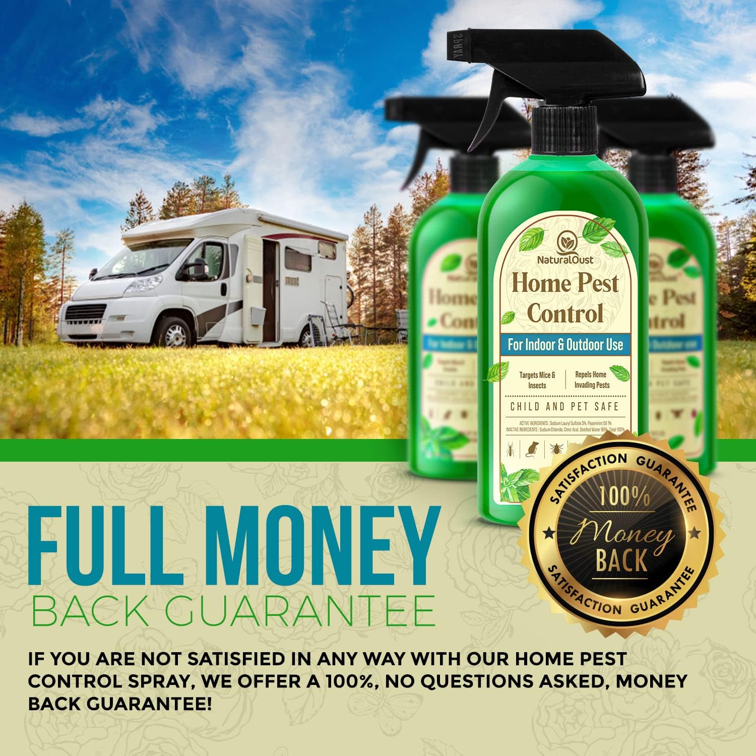 Peppermint Oil Mouse Repellent Spray - Roach Ant Spider Bug Insect Killer - Eco Friendly Pest Control to Repel Mice - Humane Repeller Alternative to Trap