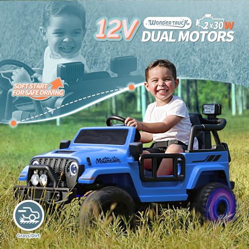 Joywhale 12V Kids Ride on Truck Battery Powered Motorized Car Electric Vehicle for Kids, with Remote Control, 4-Wheel Suspension, LED Lights, Music & FM, Seat Belt, Portable Handle, Pink