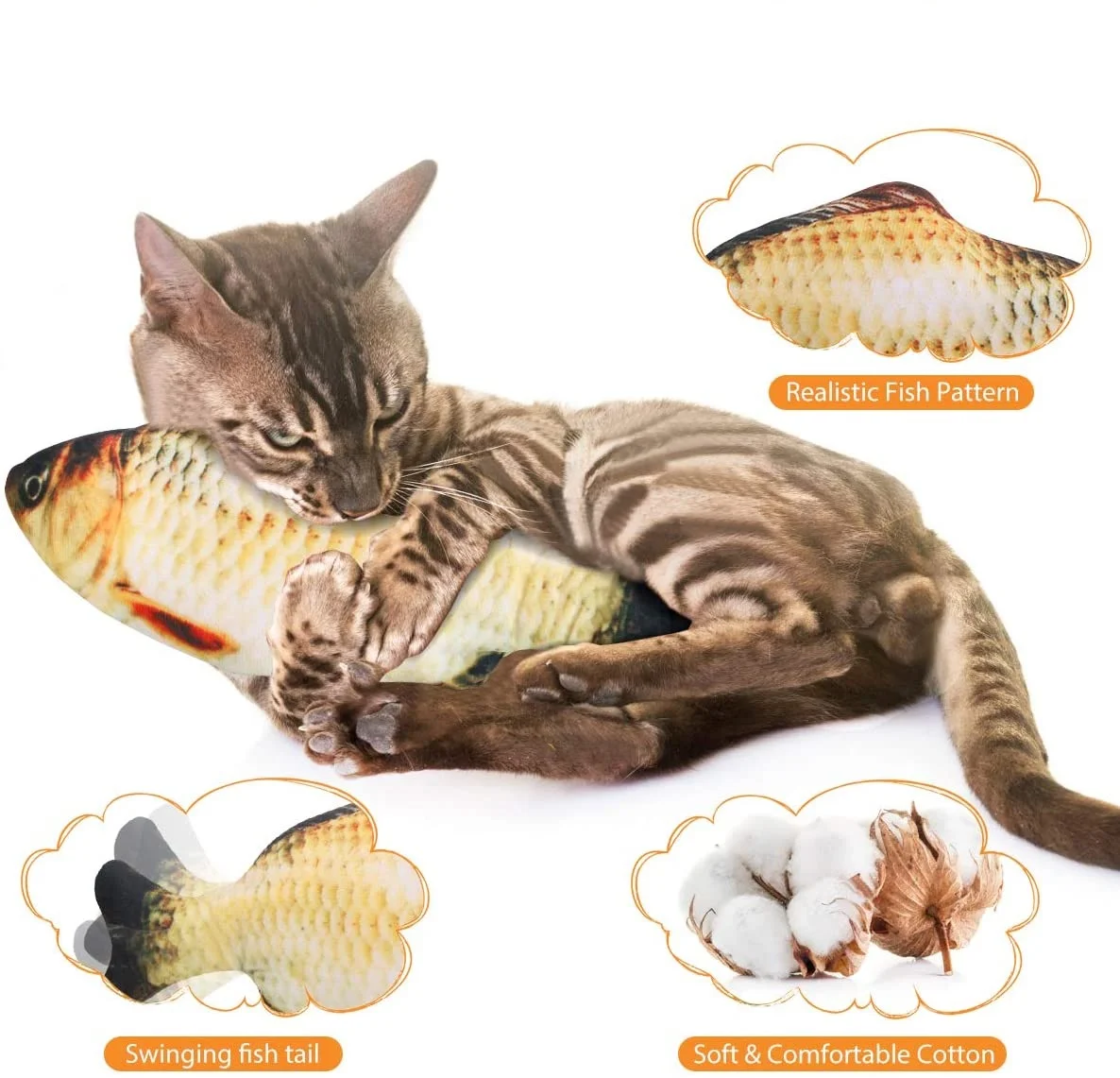 Beewarm Flopping Fish Cat Toy with Catnip Bag Motion Kitten Toy, Plush Interactive Cat Toys, Fun Toy for Cat Exercise