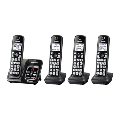 PANASONIC Expandable Cordless Phone System with Link2Cell Bluetooth, Voice Assistant, Answering Machine and Call Blocking - 3 Cordless Handsets - KX-TGD563M (Metallic Black)