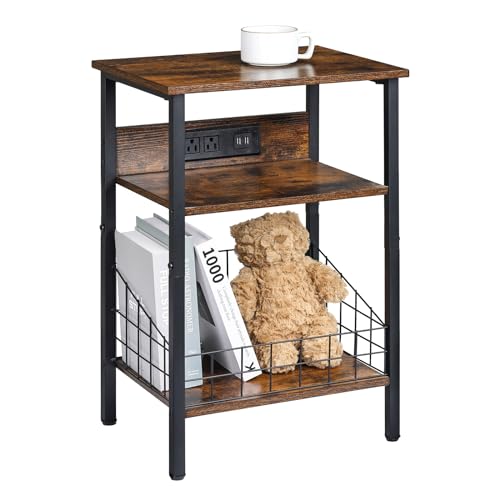 End Tables Living Room - Nightstand with Charging Station, 3-Tier Side Table with USB Ports and Outlets, Small Table for Living Room, Bedroom, 25.98x15.74x11.81 Inches, Greige