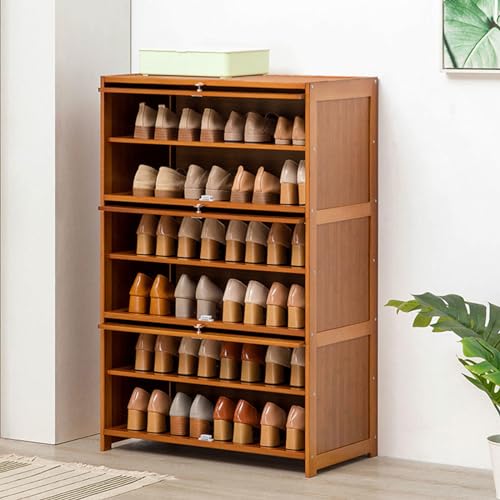 Shoe Storage Cabinet Bamboo Shoe Organizer with Flip doorFreestanding Slim Narrow Shoe Rack Cabinet Space Saving for Closet Hallway Bedroom Entryway,A-60 * 32 * 73cm