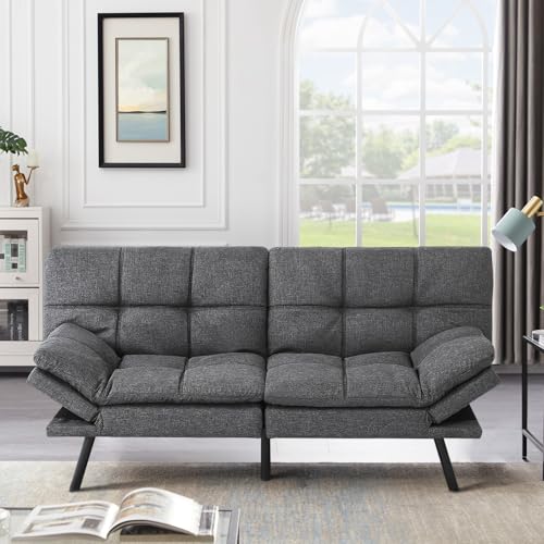 MUUEGM Futon Convertible Sofa Bed,Adjustable Backrest Armrests Sofas Couch,Memory Foam Modern Loveseat Sofa Take a Nap for Apartment,Bed Room,Living Room,Office,Small Space Brown