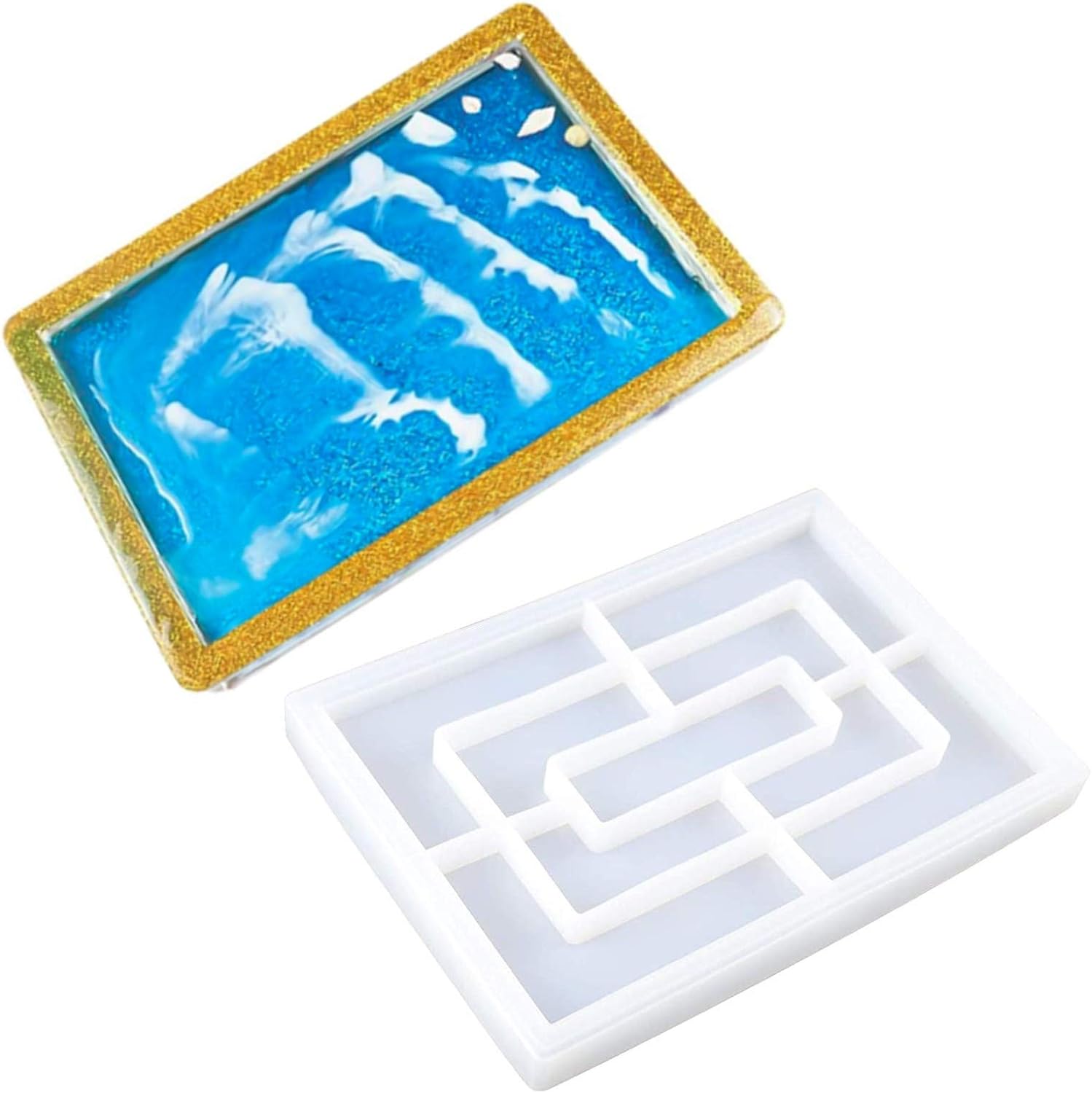 NAIVE BLUE Rectangle Rolling Tray Molds, Silicone Tray Molds, Large Rolling Tray Molds for Epoxy Resin, Resin Serving Tray Molds with Edges, DIY Desktop Storage Tray, Home Decoration…
