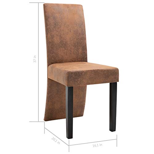 (Fast Delivery) Dining Chairs PU Leather Kitchen Chair Urban Style Dining Side Chair with Solid Wood Legs for Dining Room/Living Room/Kitchen/Restaurant Dining Chairs 4 pcs Brown Faux Suede Leather