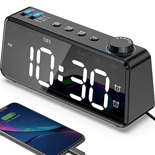 ANJANK Digital FM Radio Alarm Clock for Bedroom, 6.5'' Large Display for Seniors kids, 0-100% Dimmable Brightness, Weekday/Weekend Dual Alarm, Small Nightstand Clock with USB Charging Port