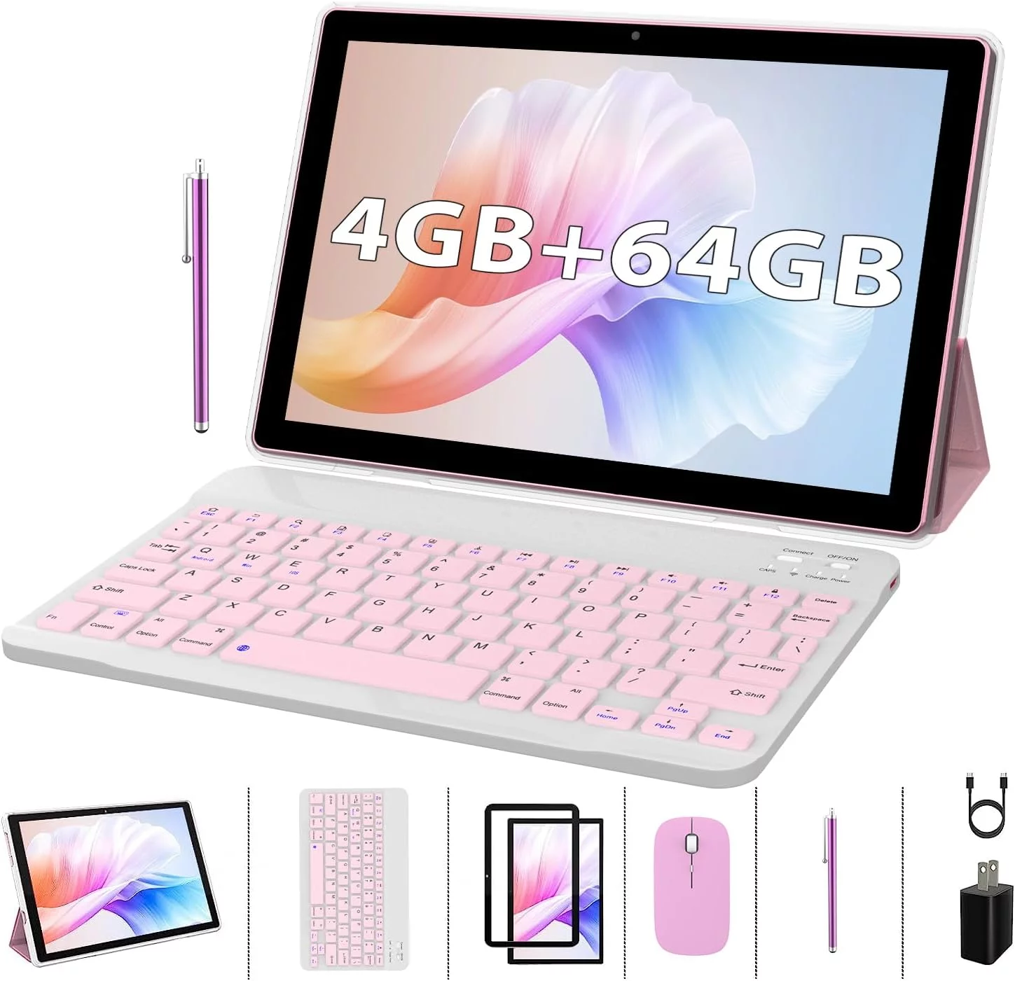2 in 1 Tablet with Keyboard Case Mouse Stylus Pen Film, 10 inch Tablet Android 11.0 Tablets PC Set, 4GB RAM+64GB ROM Tableta Computer 10.1