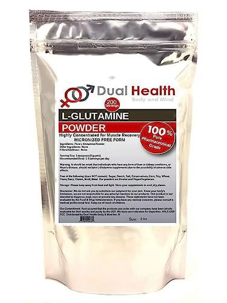L-Glutamine (2 lbs) Pure Powder 5000mg Free Form Bulk Supplements, Made in USA, Immune Digestion GI Support Leaky Gut Health Muscle Energy Stamina Endurance Strength