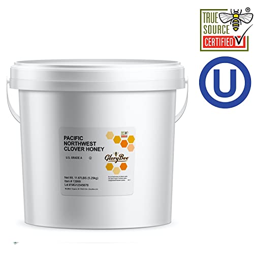 GloryBee Raw Honey, True Source Certified, USDA Organic, Organic Clover, 186.72 Ounce Bulk Pail