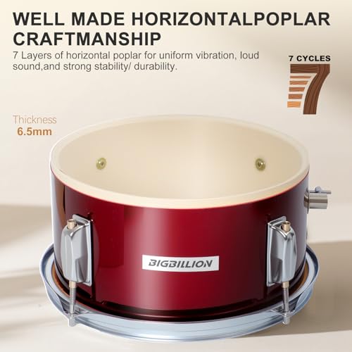 Drum Set for Kids, 3-Piece 14'' Beginner Kids Drum Kit Junior Drum Set with Bass Tom Snare Drum with Adjustable Throne, Cymbal, Pedal, Drumsticks (Pink)