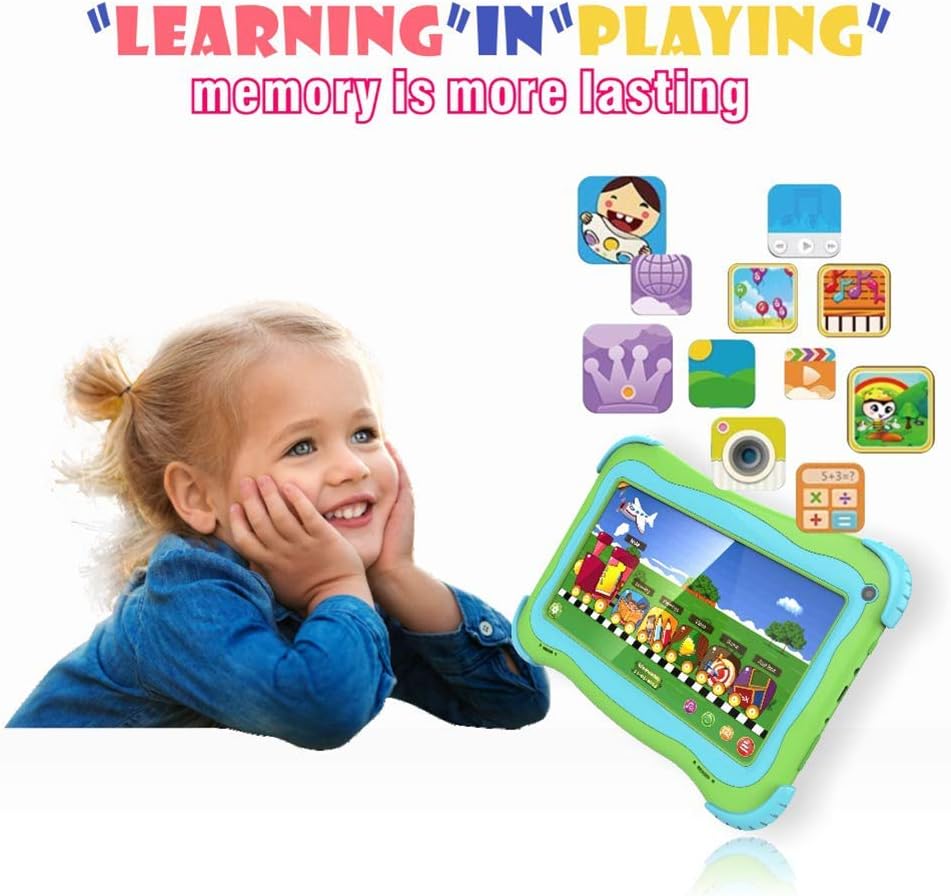 Kids Tablet 7 Android Kids Tablet Toddler Tablet Kids Edition Tablet with WiFi Dual Camera Childrens Tablet 1GB + 32GB Parental Control, Google Play Store (Green) Pack of 2