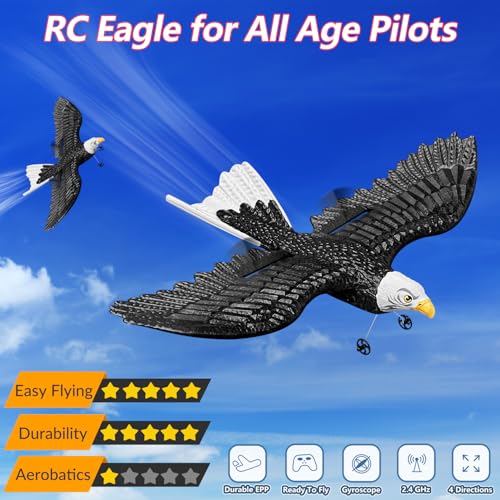 HAWK'S WORK RC Eagle, 2 CH RC Plane Ready to Fly, 2.4GHz Remote Control Airplane, Easy to Fly RC Glider for Kids & Beginners