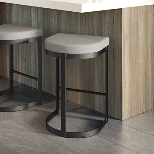 Amisco Lester 26 in. Counter Stool - Grey and Beige Polyurethane/Black Metal