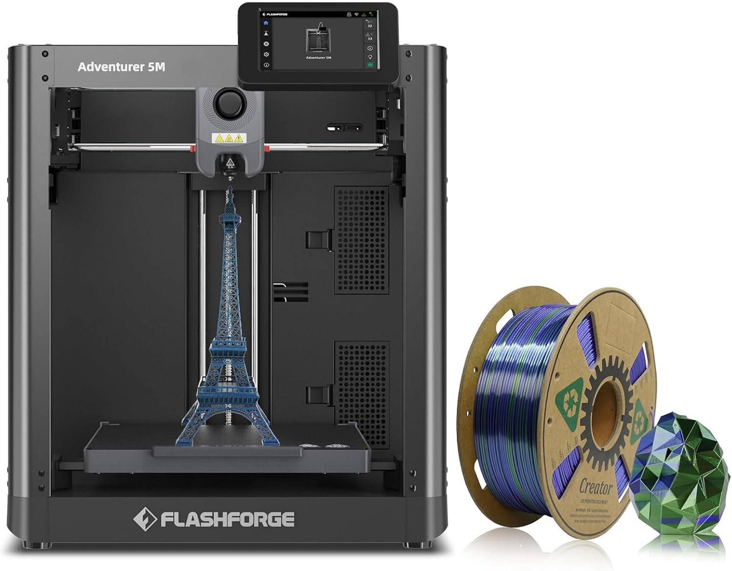 Flashforge Adventurer 5M 3D Printer with Extra 1KG Silk PLA Blue Green Filament