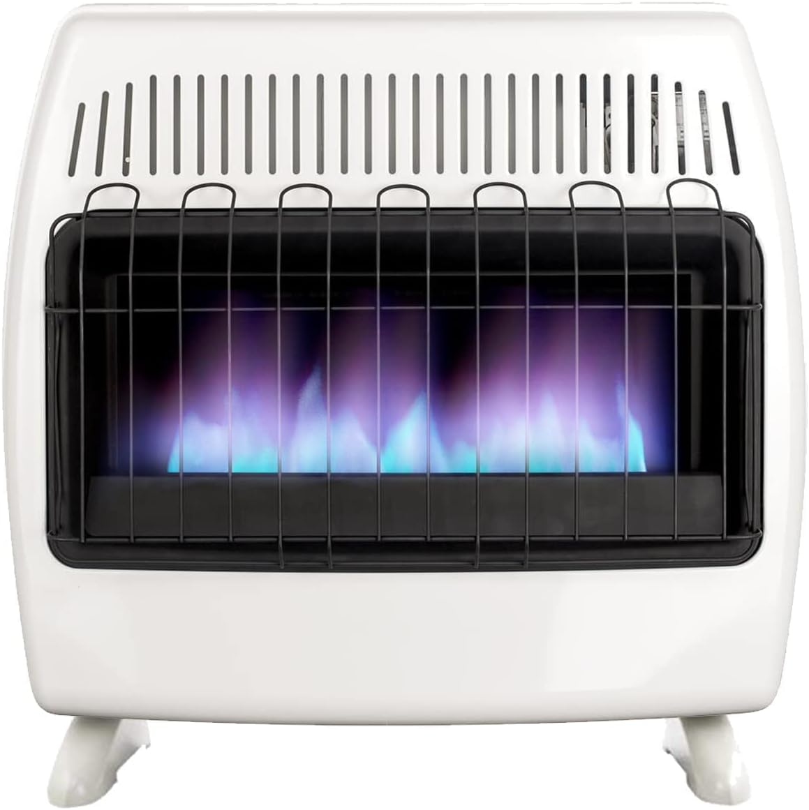 UTY 30,000 BTU Propane / Natural Gas Wall Heater for Indoor Use - Dual Fuel, Vent-Free, with Free Standing Base Legs, white, 28 x 11 x 24