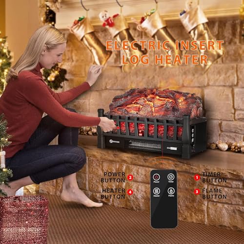 VIVOHOME 23 Inch 120V 1400W Portable Electric Fireplace Insert Log Heater with Realistic Ember Bed and Remote Controller Black