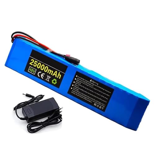 Xt60, 48V 25Ah Electric Bike Waterproof Power Lithium-Ion Battery Pack, with 54.6V 2A Charger, for 250W to 1200W Motor Kits, Built-in BMS