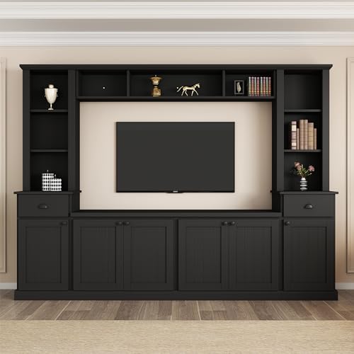 Modern TV Stand Set with Storage Cabinets, Drawers and Shelves, Large Wall Unit Set Entertainment Center, Media Console Table Set for TVs Up to 75
