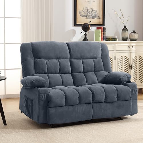 Reclining Loveseat with Cup Holders for Living Room 2 Seat Manual Loveseat Recliner with Side Pocket