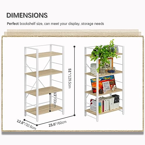 4NM Bookshelf 4 Tier Industrial Bookcase Home Office Adjustable Bookshelves Storage Shelves Organizer Vintage Book Shelf Display Rack for Living Room, Bedroom,Home - Rustic Brown