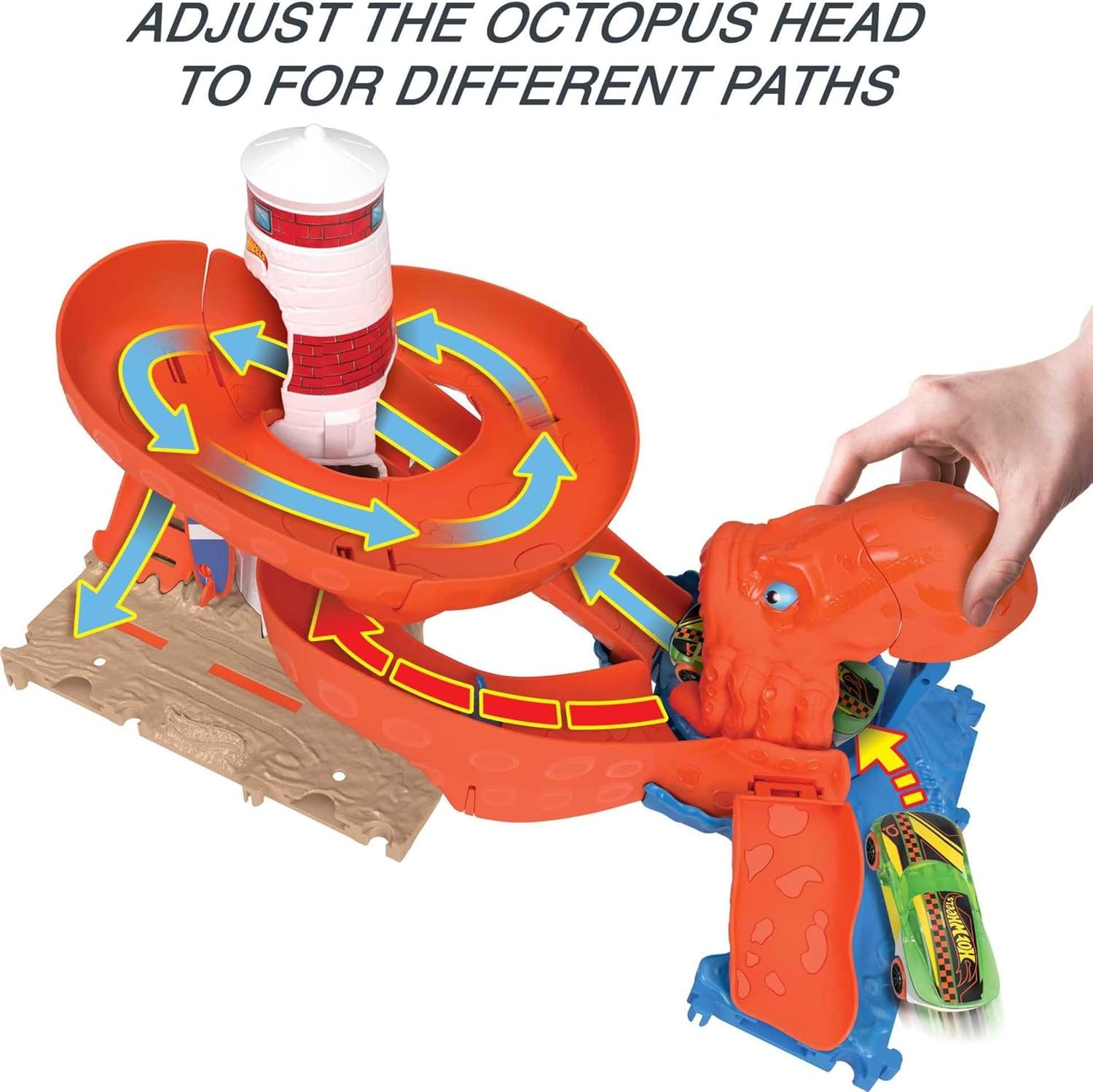 Hot Wheels Toy Car Track Set City Octopus Invasion Attack Playset & 1:64 Scale Vehicle, Creature Launcher