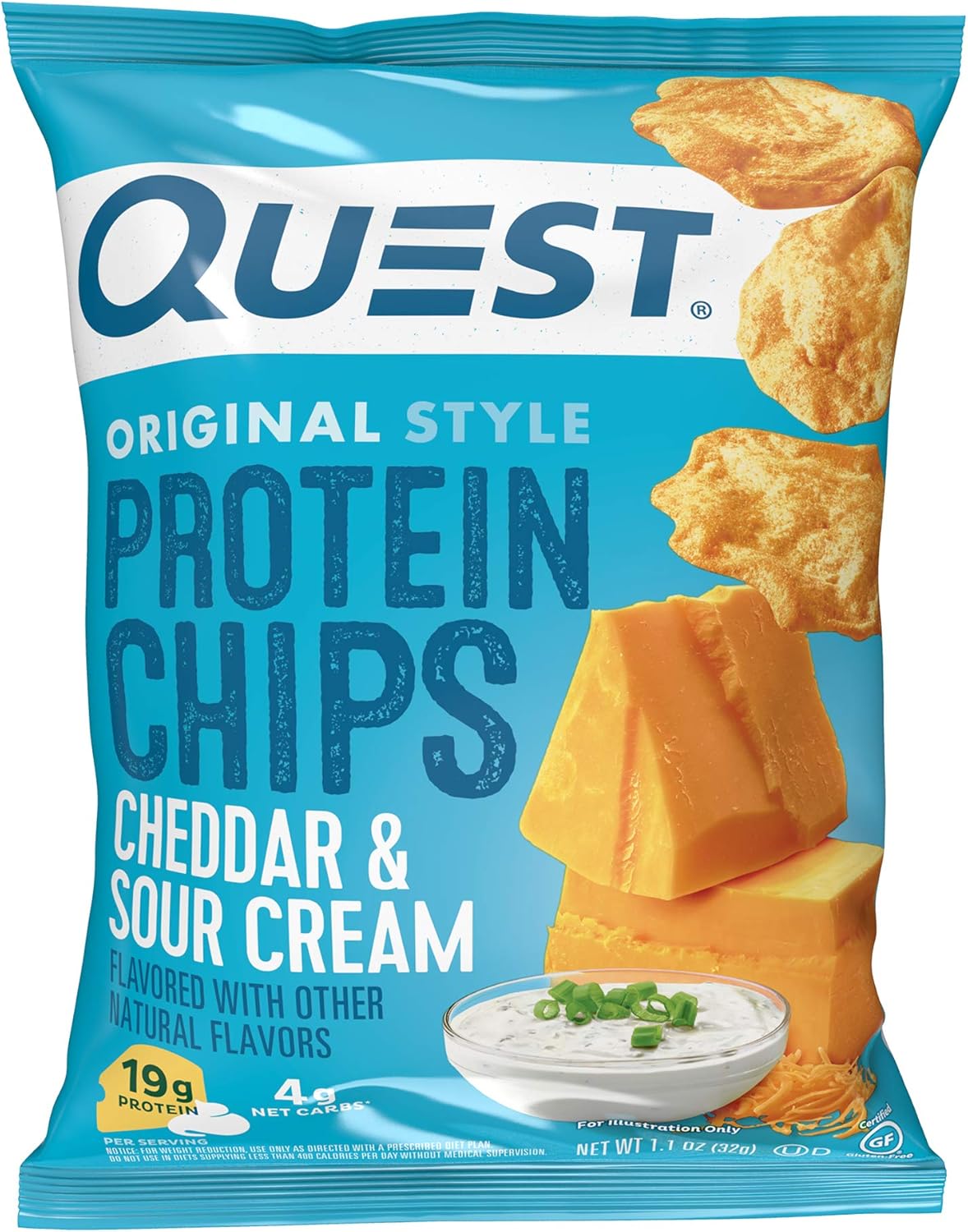 Quest Protein Chips, Cheddar & Sour Cream and Loaded Taco Flavors, High Protein, Low Carb, Gluten Free, 1.1 Ounce (Packs of 12)