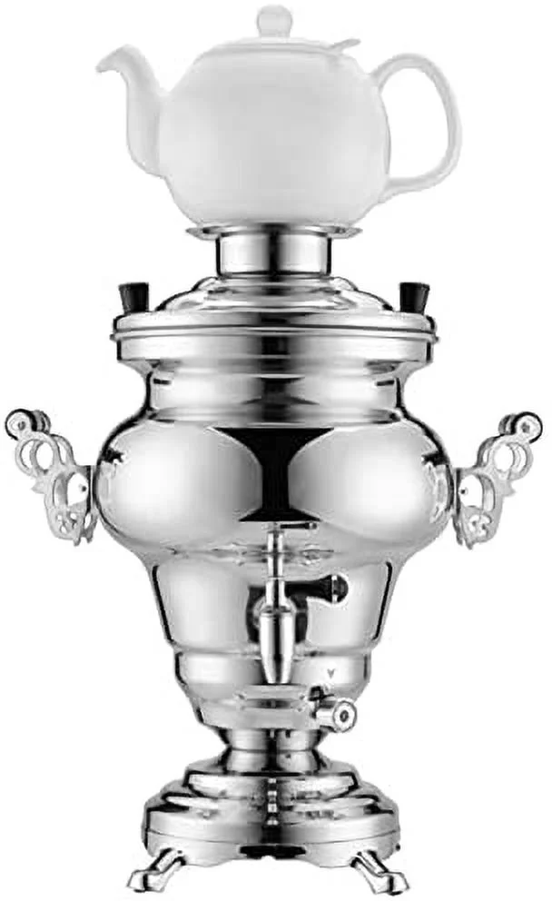 Electric Samovar Russian Persian Turkish Tea Maker Water Kettle Stainless Steel Ceramic Porcelain Teapot 5+1=6 Liter 110V 1000W Auto Shut Off, Keep Warm