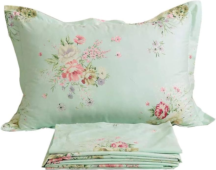 Usning Floral Sheet Set, Soft 100% Cotton Shabby Pink Rose Print Bed Sheet Set with Deep Pocket Fitted Sheet, Flat Sheet and Pillowcases, 4-Piece King Size
