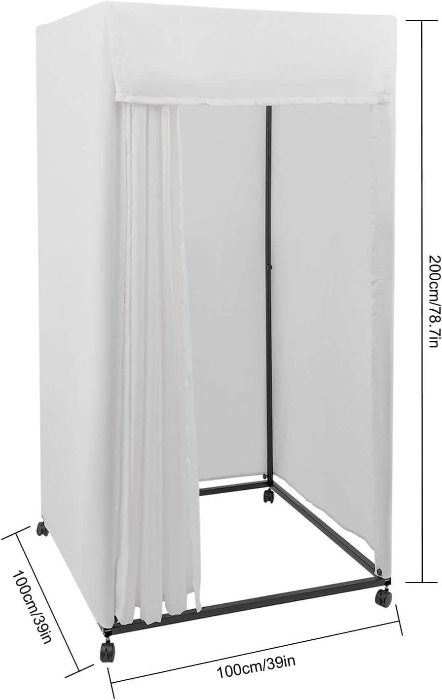 Fitting Room, Portable Dressing Room Frame with 4 Wheels Movable Changing Room Accommodate 3-4 People, 88.18 lbs Capacity for Clothing Store, Boutiques, Office, Temporary Privacy Space, White