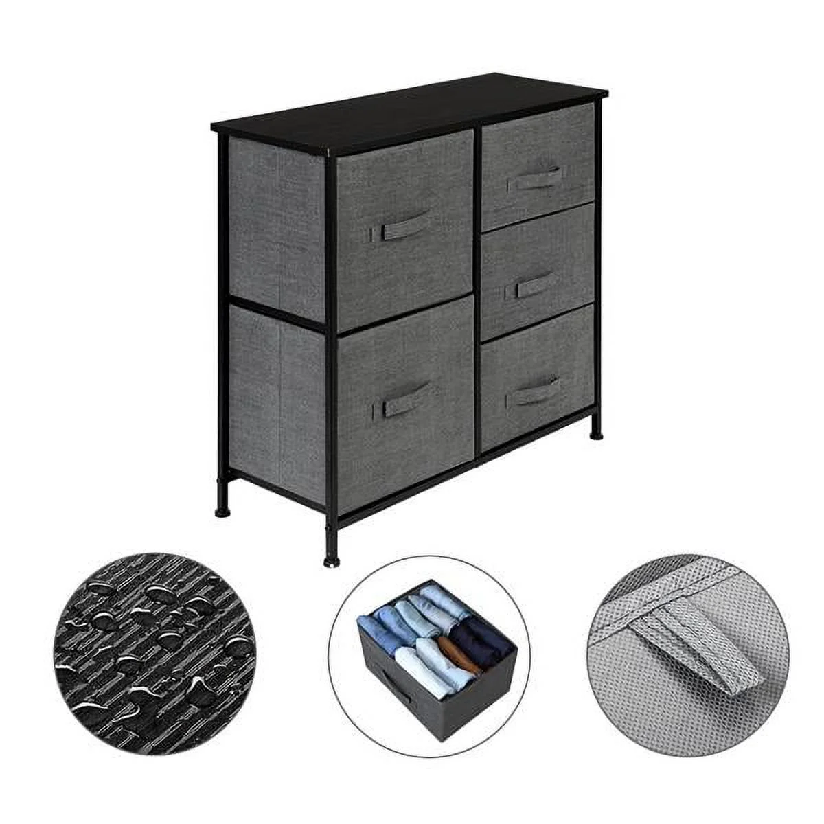 Dresser Storage Tower with 5 Fabric Drawer Steel Frame Storage Cabinet Bin Storage Organizer Unit Fabric Cube Dresser Chest Cabinet for Bedroom, Hallway, Entryway, Closets