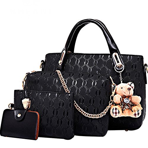 Women 4 Pcs Top Handle Satchel Hobo Handbag Set Large Tote +Purse +Shoulder Bag+Card Holder