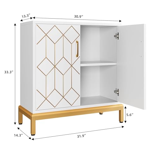 Accent Buffet Cabinet, Sideboard Buffet Cabinet with Storage, Modern Buffet Storage Cabinet with Doors and Shelves for Kitchen, Office, Dining Room, Living Room, White