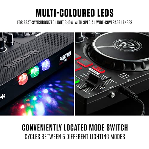 DJ Controller Bundle - USB DJ Set with Party Lights, 2 Decks, DJ Mixer, Audio Interface and DJ Headphones - Numark Party Mix II and HF175