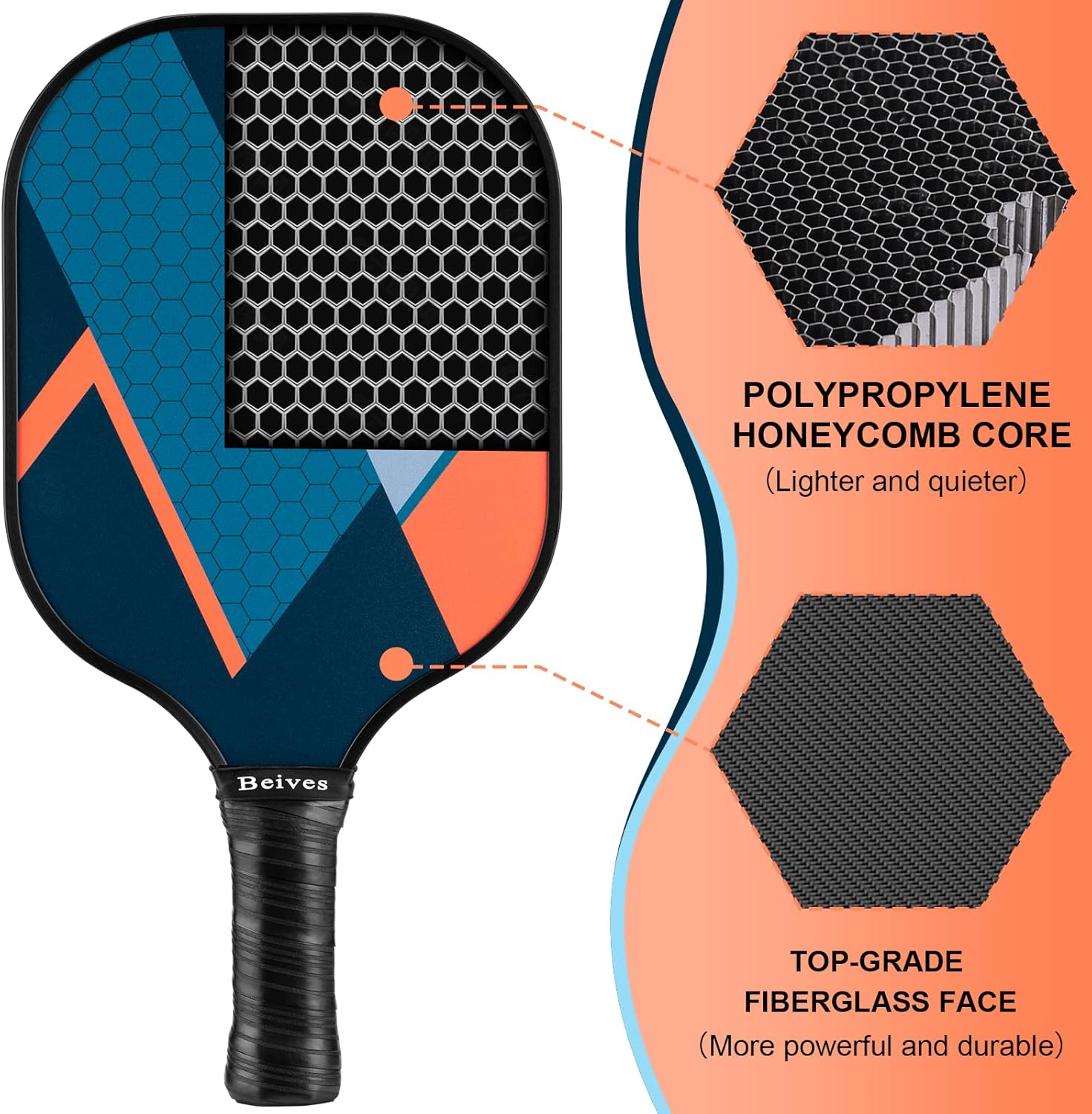 Beives Pickleball Paddles Set of 4 Pickleball Rackets Lightweight Pickleball Sets, 4 Pickleball Racquets and 4 Balls Including Portable Carry Bag