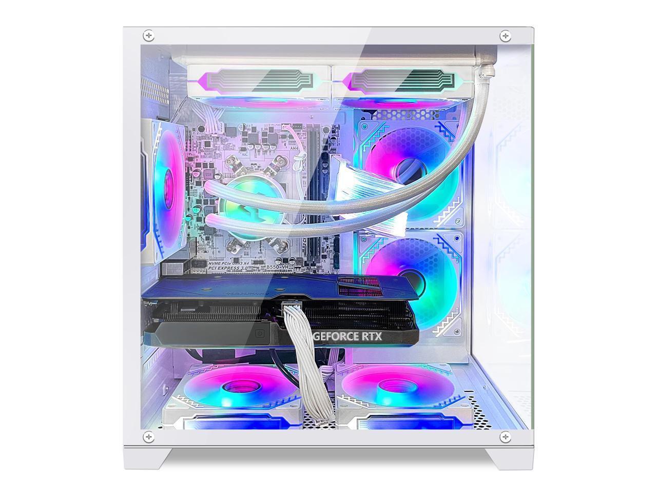 Orangexin Pontos Gaming PC -AMD Ryzen7 5700X 3.4 GHz,Radeon RX 6500XT 4G,16GB DDR4 RAM,1TB M.2+1TB SATA SSD Desktop, Liquid Cooler, WIFI, RGB Fans, HDMI,Bluetooth,Windows 11 Pro-White