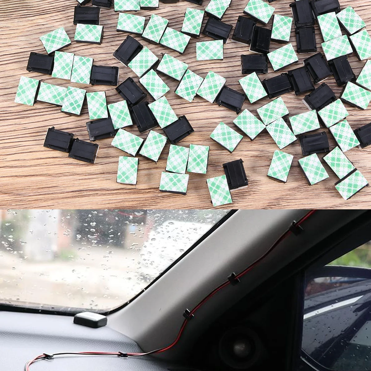 Masteelf 100pcs Black Adhesive Cable Clips Wire Cord Holders and Drop Cable Clamps Organizer