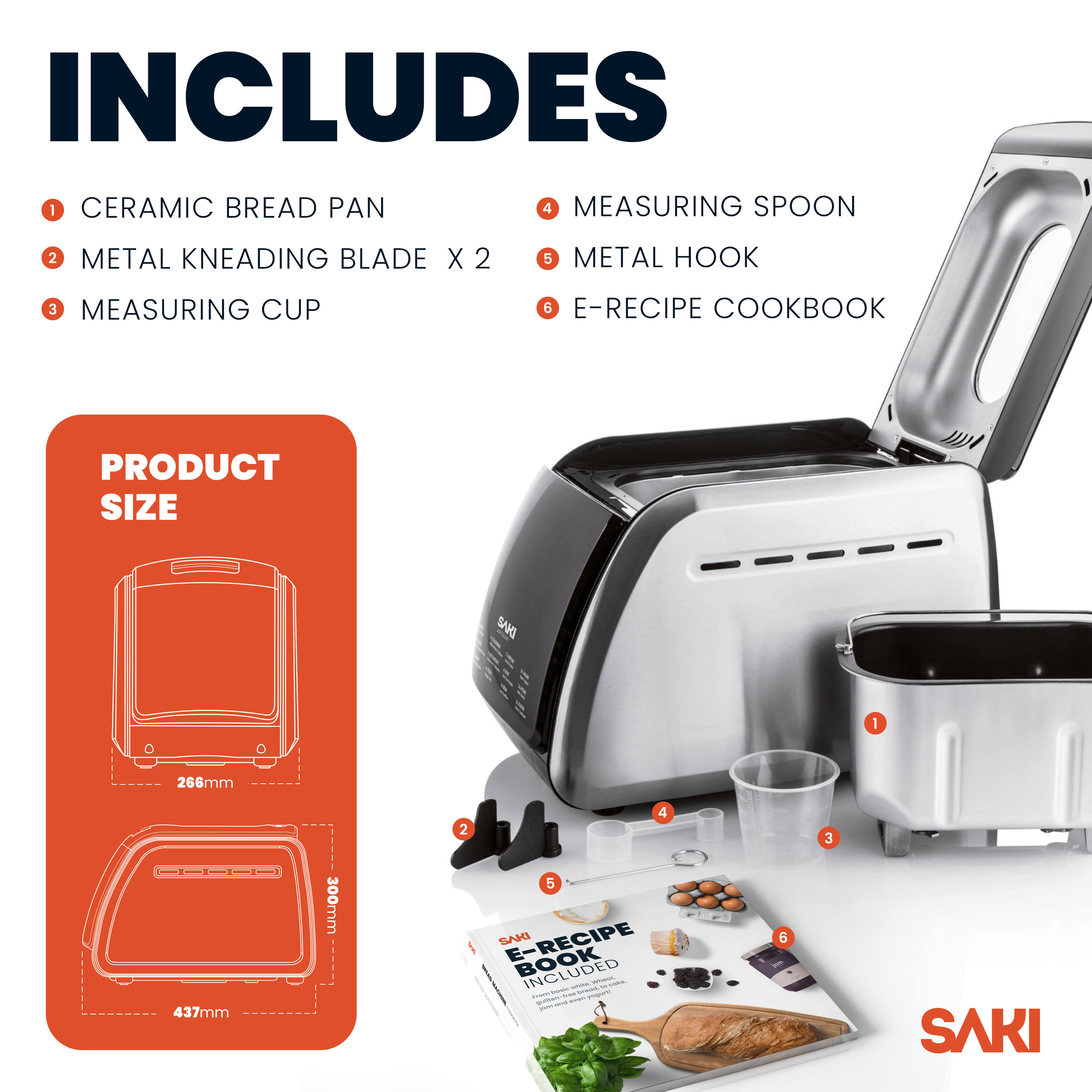 Saki 12 In 1 Programmable Xl Bread Maker With Nonstick Pan, 3.3 LBS Capacity