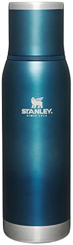 Stanley Adventure-To-Go Vacuum Bottle 25 oz | Wide Mouth with Leakproof Cup Lid | Keep Drinks Hot or Cold | Packable for Travel | Insulated Stainless Steel Thermos | BPA-Free | Blue Glow